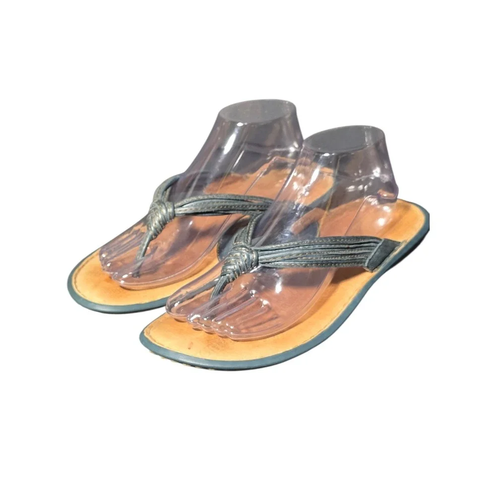 Born Womens Thong Sandals Size 9 40.5 Blue Green Leather Flip Flop Floral Sole